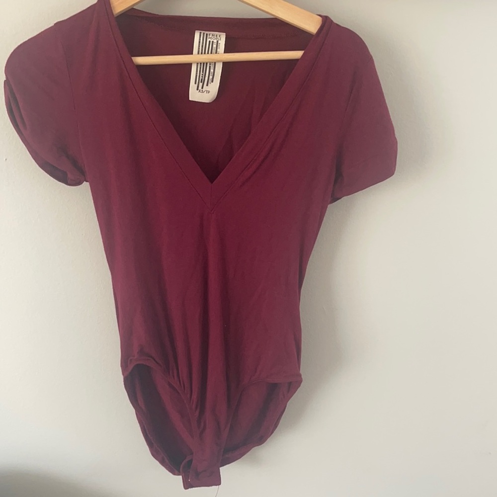 We The Free V- Neck Maroon Bodysuit size Extra Small New Without Tags
